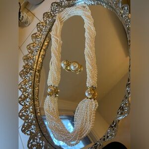 Vintage Andre Piasso Natural Pearls necklace earrings Set